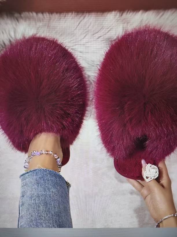 Fluffy Baotou Winter Slippers – Soft Warm Closed‑Toe Indoor Comfort